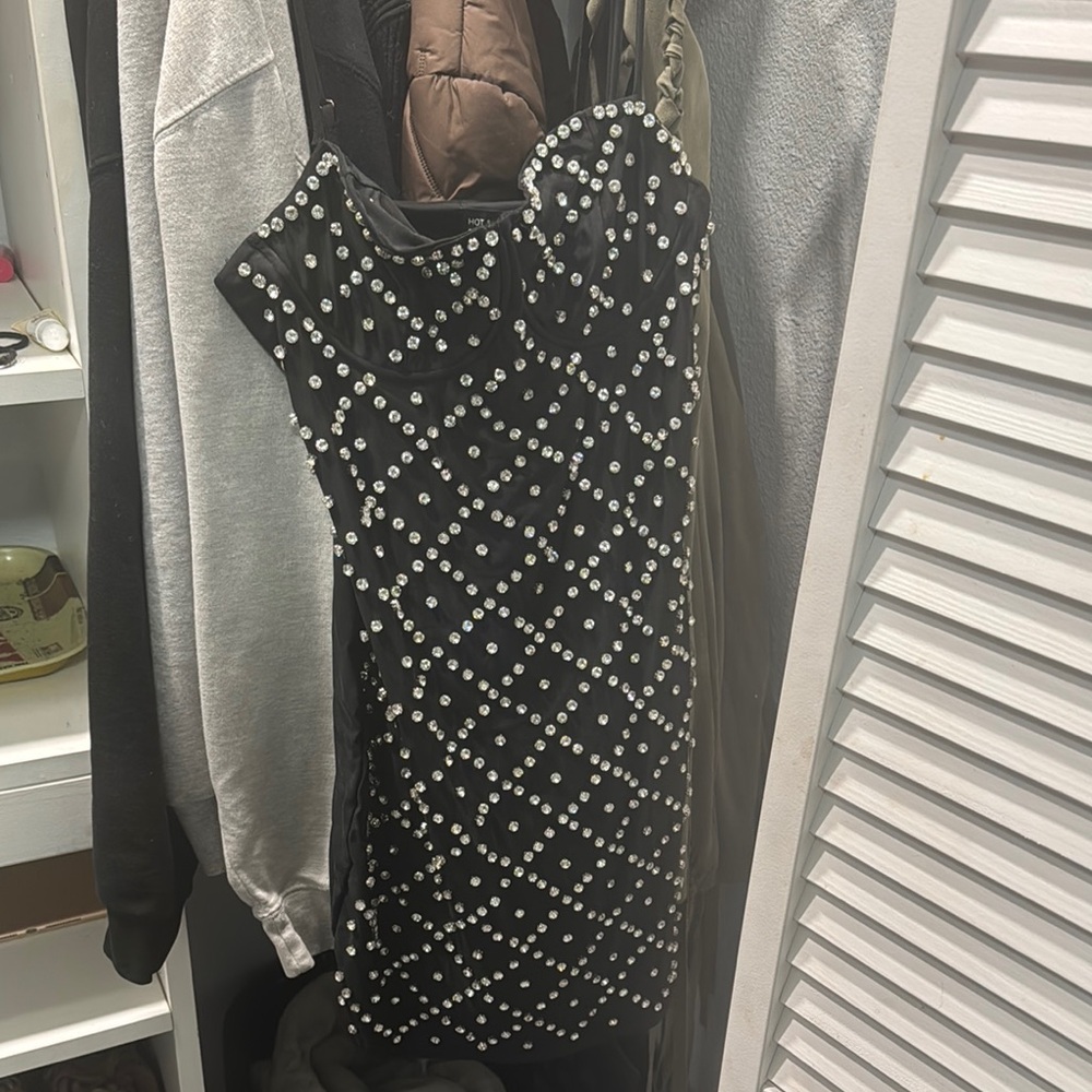 Black Mini Dress with Rhinestones